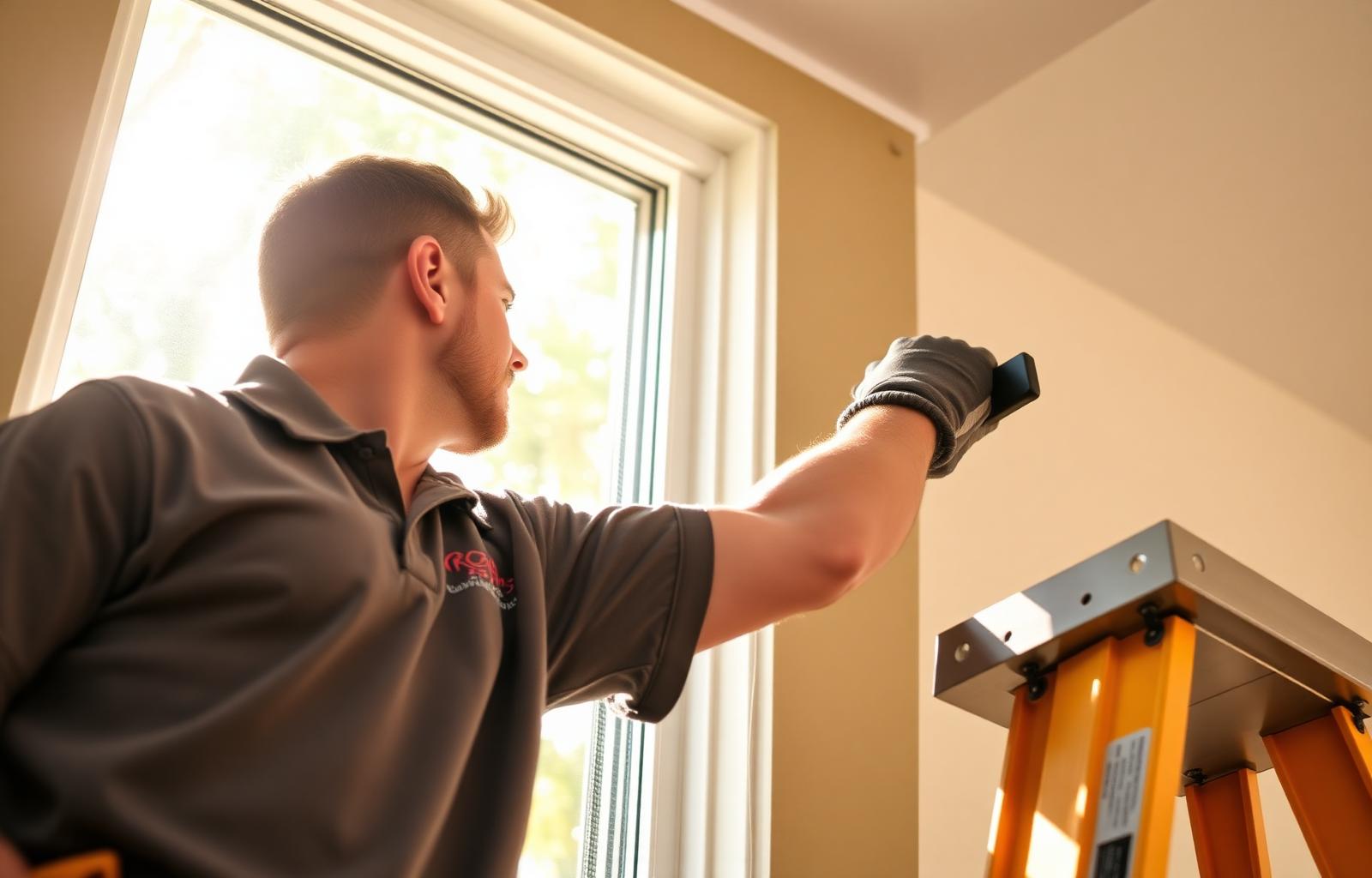 Contractor installing an impact-rated window